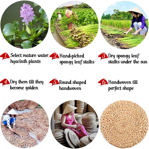 10 Pcs Natural Water Hyacinth Round Placemats Set of 10, Boho Wicker Placemats, Chargers for Dinner Plates, Home Decor Dining Table, Kitchen Decor, Kitchen Table Centerpiece, Charger Plates 11.8 Inch