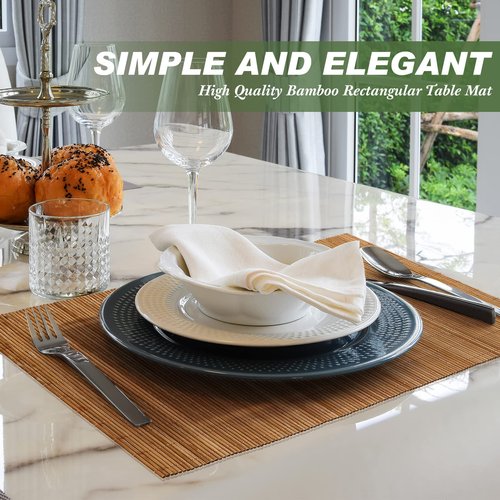 Set of 24 Bamboo Placemats 15.8x12 Inch Sushi Rolling Mat Japanese Style Wicker Placemats Washable Heat Resistant Table Mats for Dinner Kitchen Wedding Party(Bamboo Color)