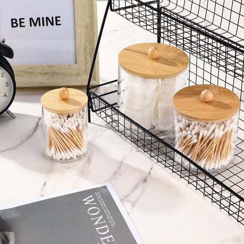Meanplan Apothecary Jars - Clear Plastic Storage with Lids | 10/22/39 oz Sizes for Bathroom Organization (9 Pack)