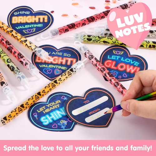 JOYIN 30 Packs Valentine's Day Gifts Cards with Bright Large Glow Sticks for Valentine's Party Favors, Waterproof Glow Sticks for Valentines Classroom Exchange Toy, Valentine School Classroom Prizes