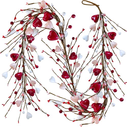 Winlyn 5.2 Ft Valentine's Day Garland with Heart and Berry Red Pink White Artificial Heart Berry Spring Garland for Valentine Party Holiday Wedding Fireplace Mantel Front Door Table Décor