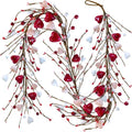 Winlyn 5.2 Ft Valentine's Day Garland with Heart and Berry Red Pink White Artificial Heart Berry Spring Garland for Valentine Party Holiday Wedding Fireplace Mantel Front Door Table Décor