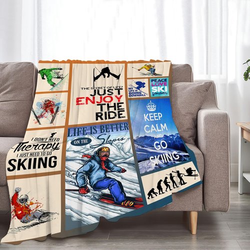 reoqeosy Skiing Blanket Ski Lovers Throw Blankets Cozy Plush Flannel Skiing Sports Blanket Gifts for Girls Boys Women Men 50"x40"