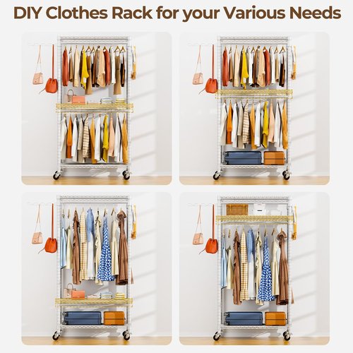 HYSEYY Heavy Duty Portable Closet - Adjustable Garment Rack with 4 Rods & Shelves | 73.6" L x 17.3" W x 76.4" H (White)