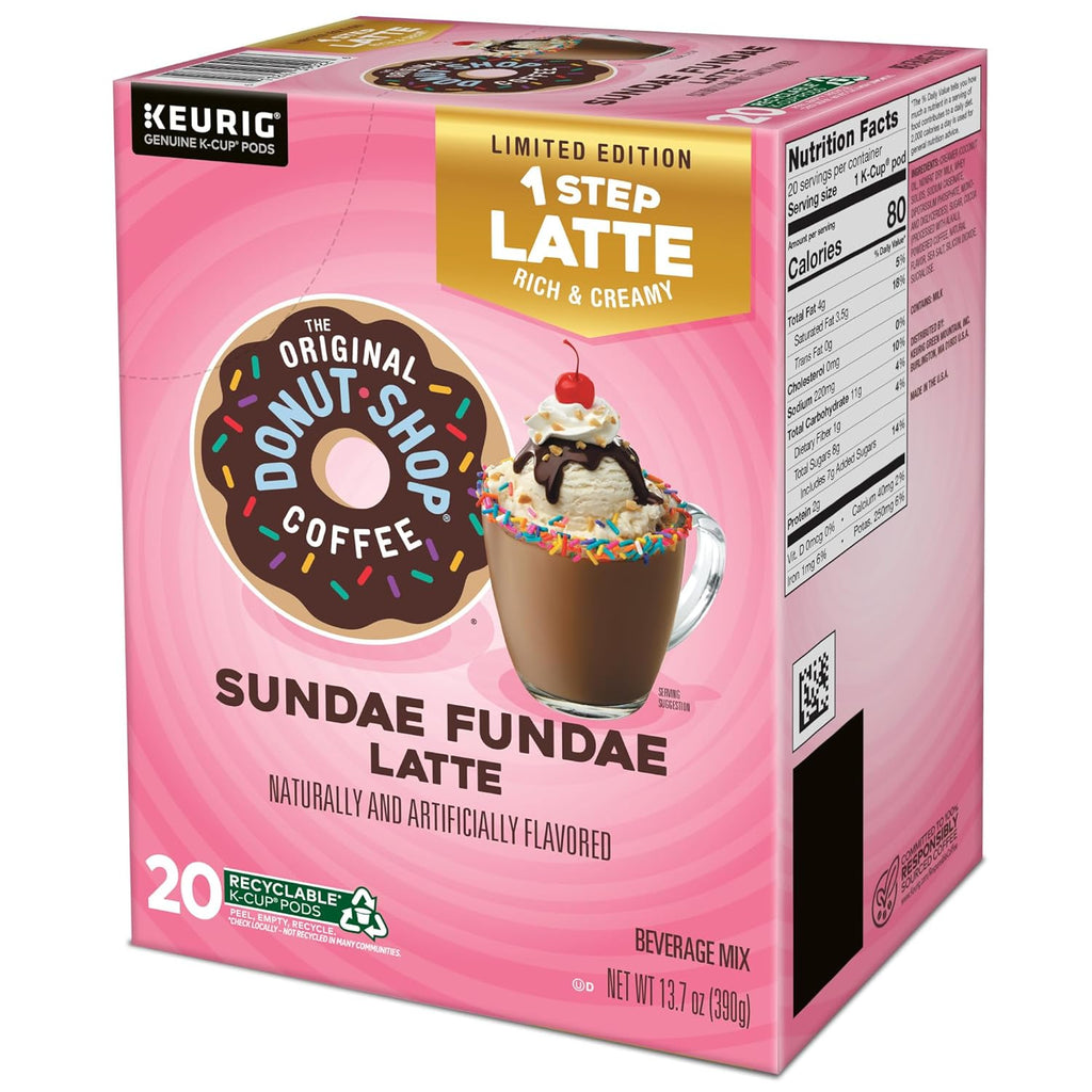 Original Donut Shop K-Cup Pods - Sundae Fundae One-Step Latte, 20 Count for Keurig Machines