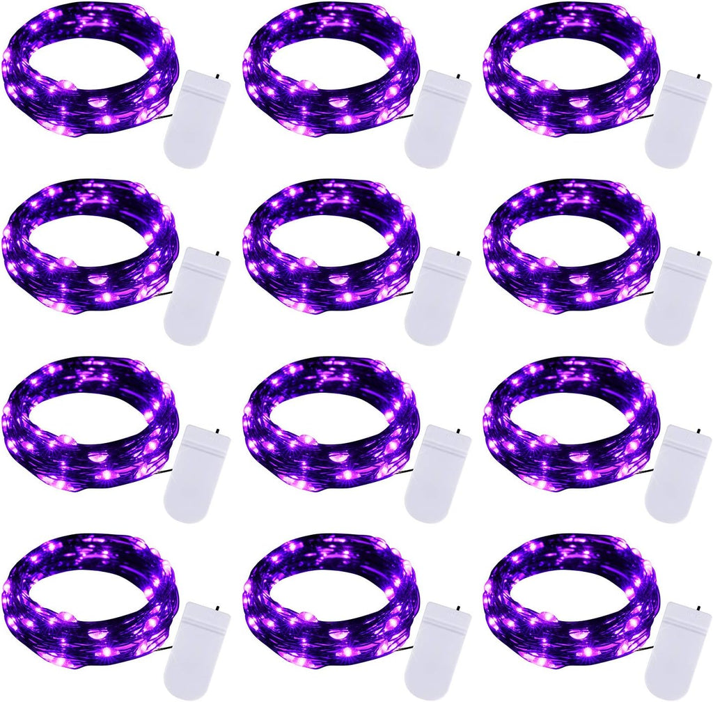 Skiennix Halloween Purple Fairy String Lights - 12 Pack 7 Ft 20 LED Battery Operated for Party Decor
