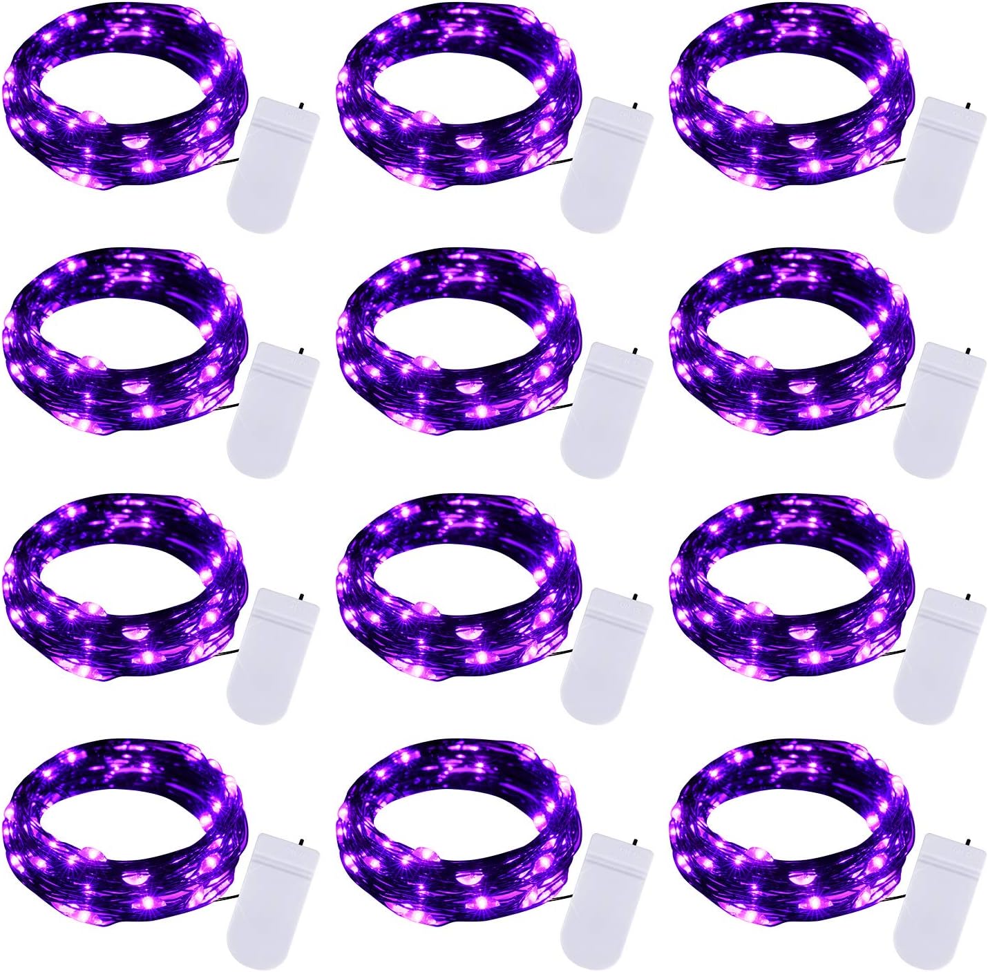 Skiennix Halloween Purple Fairy String Lights - 12 Pack 7 Ft 20 LED Battery Operated for Party Decor