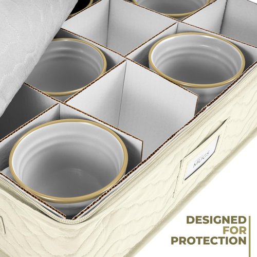 Sorbus China Storage Containers (Quilted) - Glass & Dish Storage Containers for Transport, Moving, Party - 8 Pc Stackable Plate Storage Set for Dinnerware, Mugs, Cups - Felt Plate Protectors Included