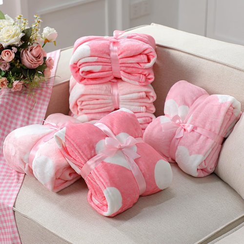 Buryeah 6 Pcs Valentines Pink Heart Blanket 40"x60" Valentine's Day Throw Blanket with Heart Valentine's Day Gifts Pink Flannel Soft Lightweight Aesthetic Plush Room Decor for Sofa Couch Travel Bed