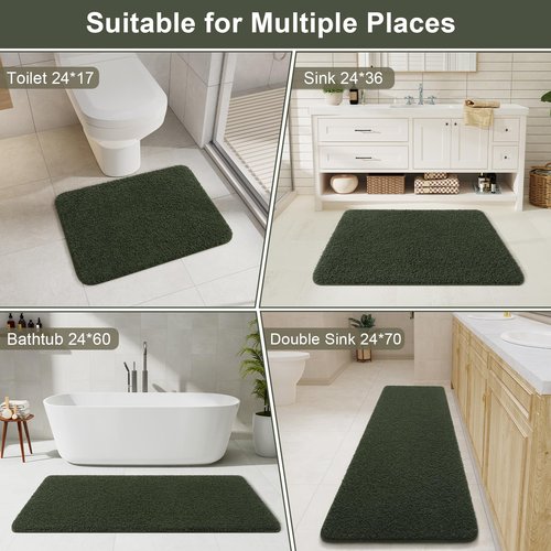LOCHAS Bathroom Runner Rug, 24" x 60" Long Bath Rugs Non Slip Washable, Luxury Shaggy Large Bath Mat Absorbent, Soft Cozy Bathroom Rug Runner for Shower Quick Dry, Olive Green