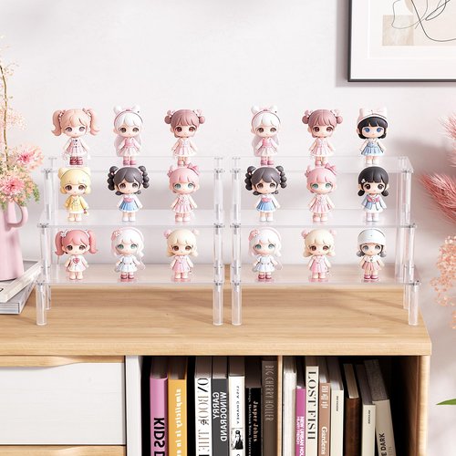 2 Packs Acrylic Display Stand Riser,3 Tier Perfume Organizer Cupcake Stand Acrylic Pop Shelves Holder,Clear Desk Display Shelf for Figure,Trinket,Collectibles,Dessert Tray Stands for Party Decor-7.9in