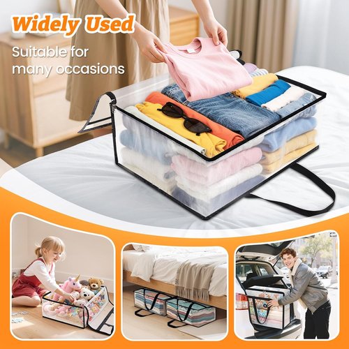 BlissTotes Clear Clothes Storage Bags - 4 Pack Foldable Under Bed Containers with Sturdy Zipper | 40L