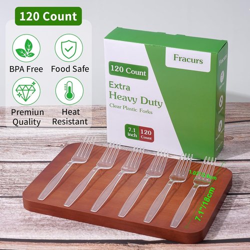 7.1 Extra Heavy Duty Plastic Forks - 120 Count Premium Disposable, BPA-Free & Heat Resistant for Parties