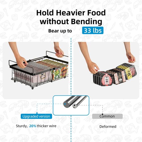 Deep freezer organizer bins-Fit 10 to 20 Cu.FT，4 Pcs stackable wire baskets for freezer，Vegetable Fruit Basket，kitchen countertop organizer，pantry organizers and storage，Expandable length 11.42-17.91"