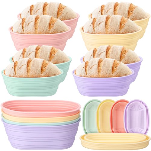 Honeydak 8 Pcs Silicone Bread Proofing Baskets Oval Banneton Basket 10 Inch Collapsible Sourdough Bread Baking Supplies Non-stick Dough Proofing Bowls Containers Oven Safe for Breads Making