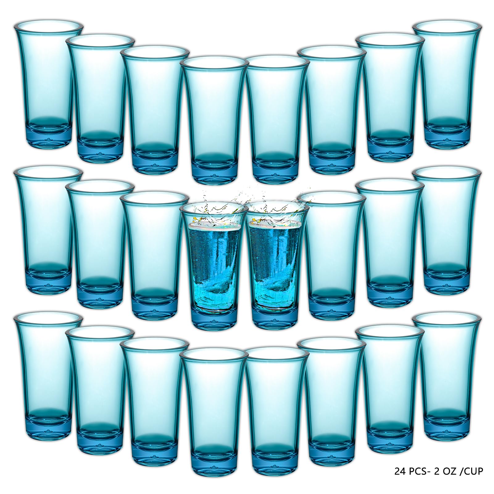 ADOTBLOB Set of 24 Acrylic Clear Shot Glasses- Thick Base, Sturdy Acrylic, Transparent Design - Perfect for Vodka, Tequila, and Cocktail - Great Gift for Men, Husband (24 Piece/Blue)