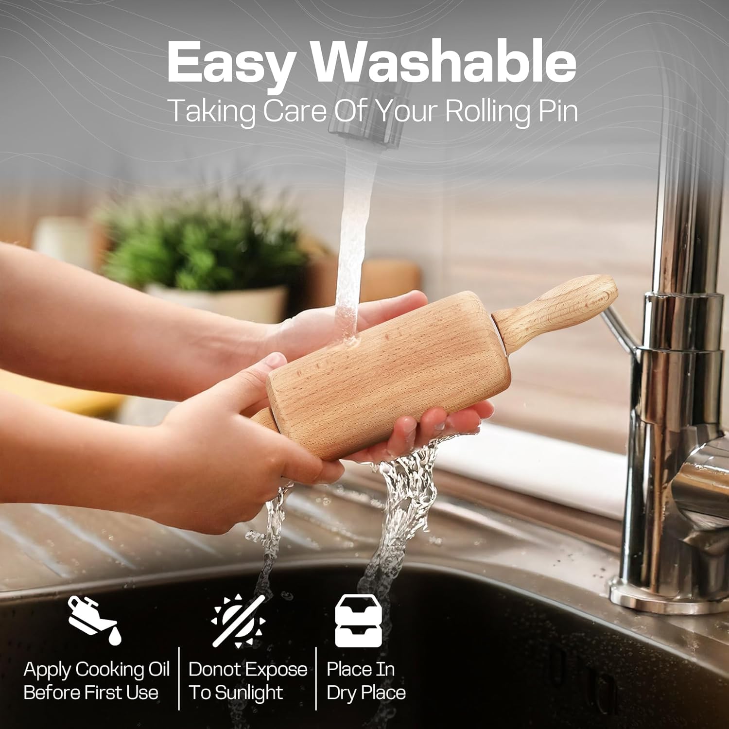Skiennix 9-Inch Small Wooden Rolling Pin - Ideal for Kids' Baking, Play Dough, and Arts & Crafts