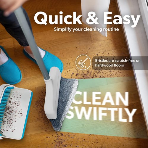 BLACK+DECKER Butler Broom and Dustpan Set for Home, Short Handle, Stand Up and Lightweight Space Saving Dust Pan and Broom Combo for Kitchen, Living Room, Bathroom, Lobby Floor Use