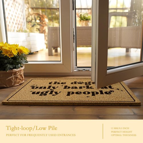 BAYOGITA Funny Dog Welcome Mat for Front Door, Dog Lover Owner Door Mat Indoor Outdoor Entrance Entryway, The Dogs Only Bark at Ugly People Doormat Bathmat, 17x30 Inch
