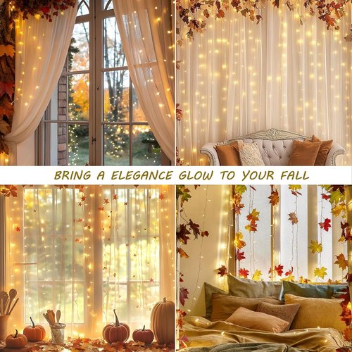HEYFUNi Curtain Lights - 13ft x 6.5ft Safety Window Icicle String Lights | 30V, 8 Modes for Christmas & Weddings