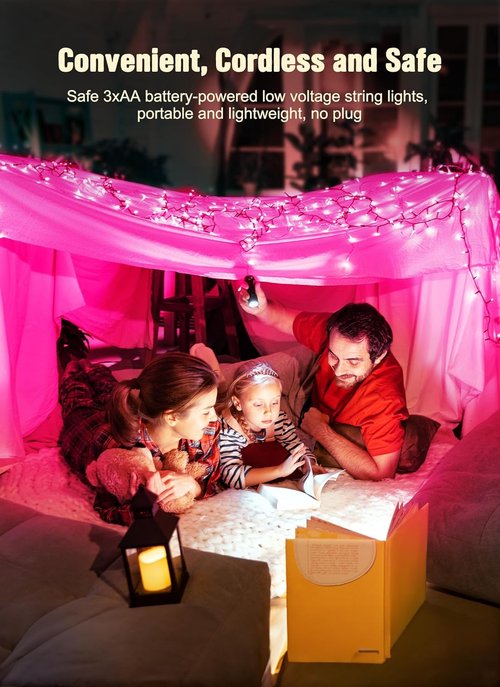Brightown Christmas String Lights - 8ft Battery Operated 20 LED Mini Lights with Timer | Pink for Indoor/Outdoor Decor