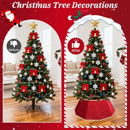 DeckTheHalls Christmas Tree Skirt, Velvet Foldable Christmas Tree Collar, Xmas Tree Skirt for Artificial Christmas Trees Decoration, Festive Holiday Decor for Home, Party, Store (Red)