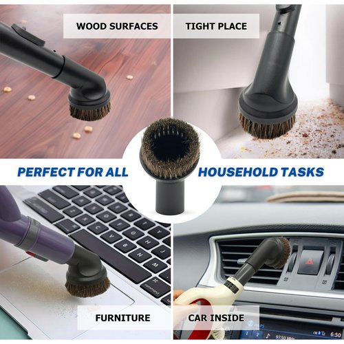 1-3/8'' Vacuum Brush Attachments for Shark, Miele & Most Canister/Handheld Vacuums - Crevice Tool, Upholstery & Horsehair Dusting Brushes - Pet Hair Removal Tool Attachment