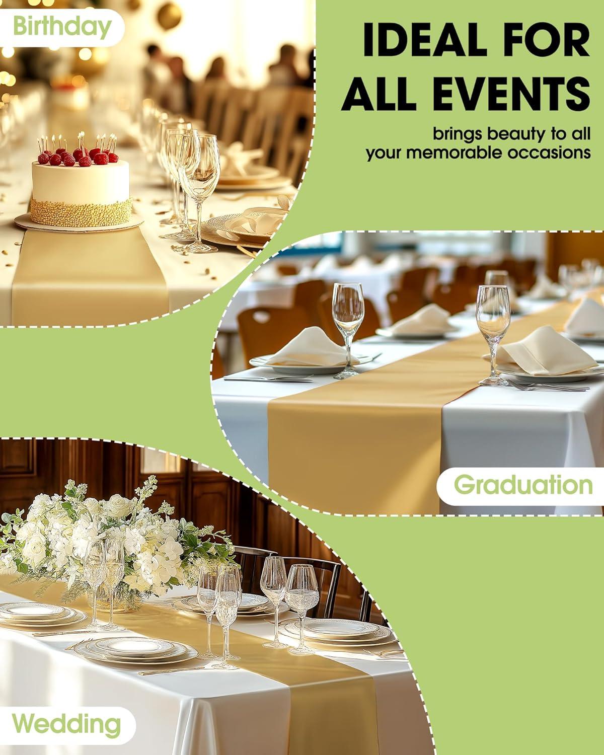 Pureegg Gold Plastic Table Runners - 10 Pack, 14'' x 108'' | Water-Resistant & Disposable for Weddings, Parties, and Home Decor