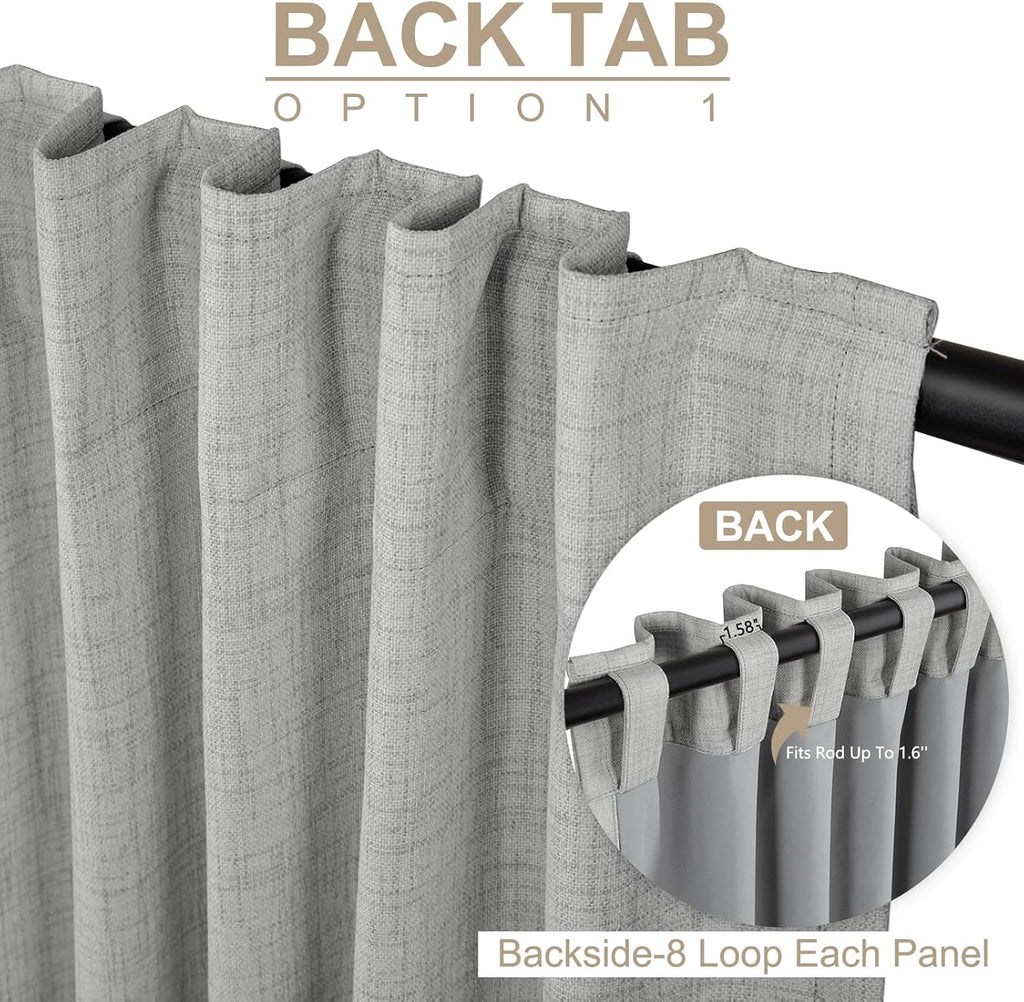 Skiennix 100% Blackout Linen Curtains - Thermal Insulated Drapes for Bedroom | 84" Long, Ash Grey, 2 Panels Set