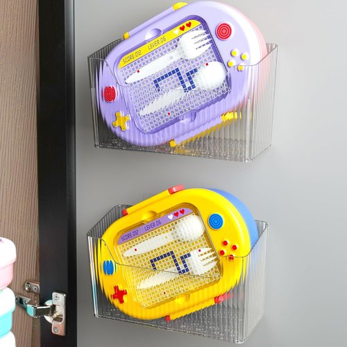 Clear Cabinet Door Organizer by [Brand Name] - 2 Pack Adhesive Wall Mounted Bins for Kitchen, Bathroom & Office Storage