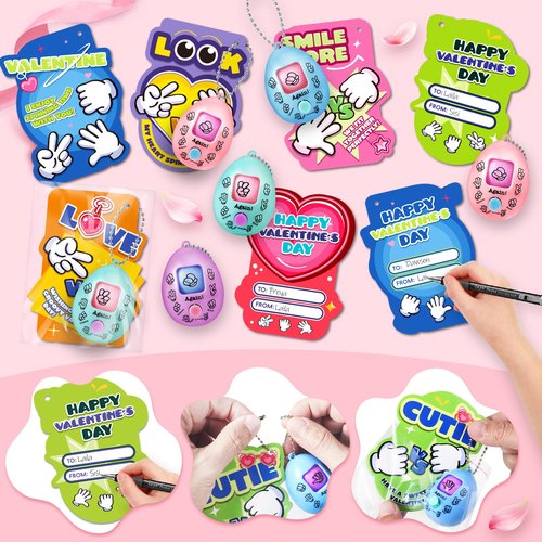 Shyling Valentines Day Cards for Kids School - 24 Pack Rock Paper Scissors Keychain Party Favors Bulk Toys with Cards, Valentines Day Gifts for Kids Classroom Prize School Exchange Boys Girls.