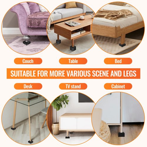 Furniture Risers Heavy Duty Adjustable Bed Risers Blocks Lift 4, 3, 2 inches for Couch, Sofa, Table, Desk, Chair Legs, Refrigerator, Washing Machine Support up to 4000 pounds (Black 4 Pack, 2 inch)