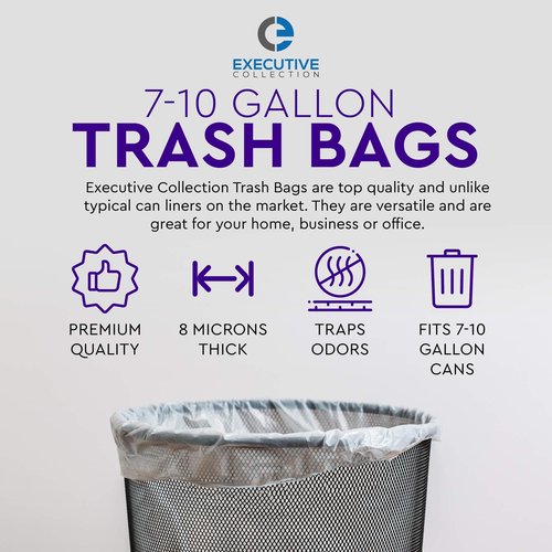 Clear 7-10 Gallon Trash Bags, Bulk Pack - Medium Size Garbage Bin Liners for Office, Bedroom and Kitchen Wastebasket Cans - by Executive Collection (100 Bags)