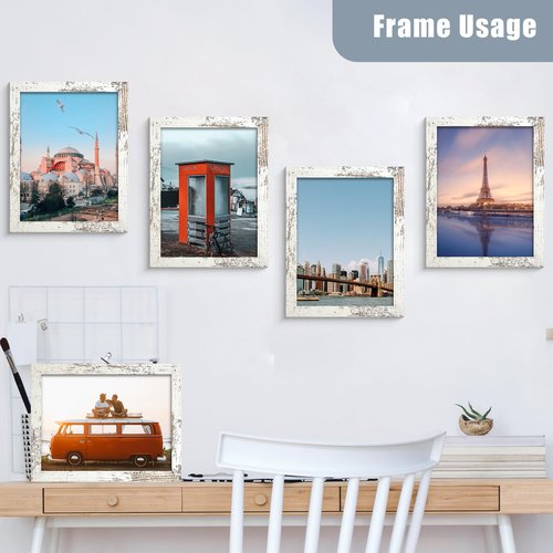 BESCRCL 8x10 Picture Frame Set of 6 High Definition Glass, Photo Frame for Wall or Tabletop, Engineered Wood, Distressed White