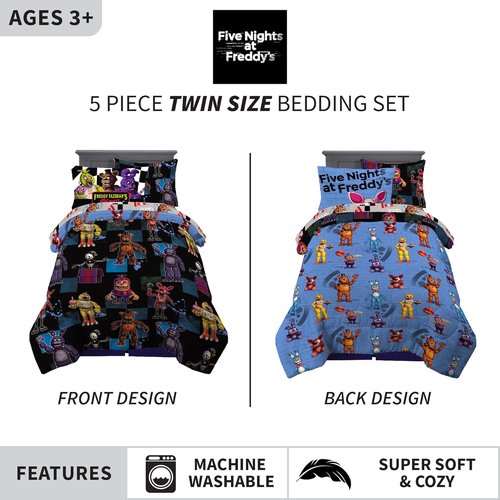 Franco Kids Bedding | Super Soft Comforter & Sheet Set with Sham - 5 Piece Twin Size, Five Nights At Freddy's