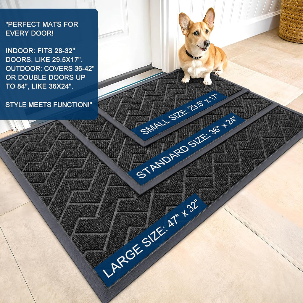 OLANLY Waterproof Front Door Mat - All-Season Indoor/Outdoor Doormat, Easy Clean Herringbone Brick (Black, 71x23)
