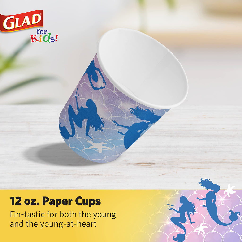 Glad for Kids Mermaid Theme Paper Cups - Soak-Proof, Kid-Friendly Disposable Paper Cups with Mermaid Design for Cold Drinks, Parties, and Everyday Use, 9 oz, 20 Count - 10 Pack