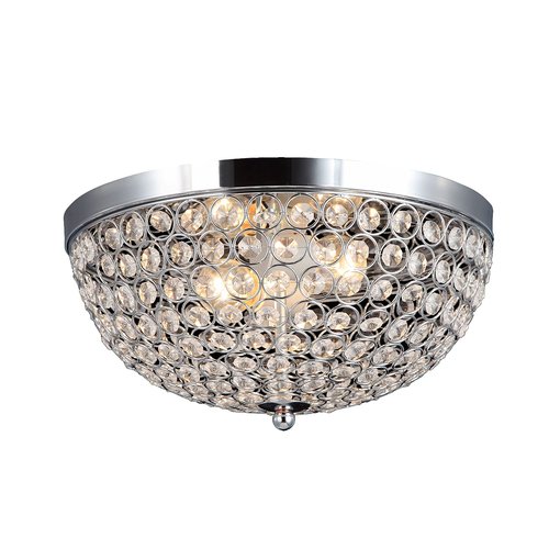 Elegant Designs FM1000-CHR Elipse Crystal 13 Inch Modern Metal 2 Light Bowl Shaped Ceiling Flush Mount Fixture, Chrome