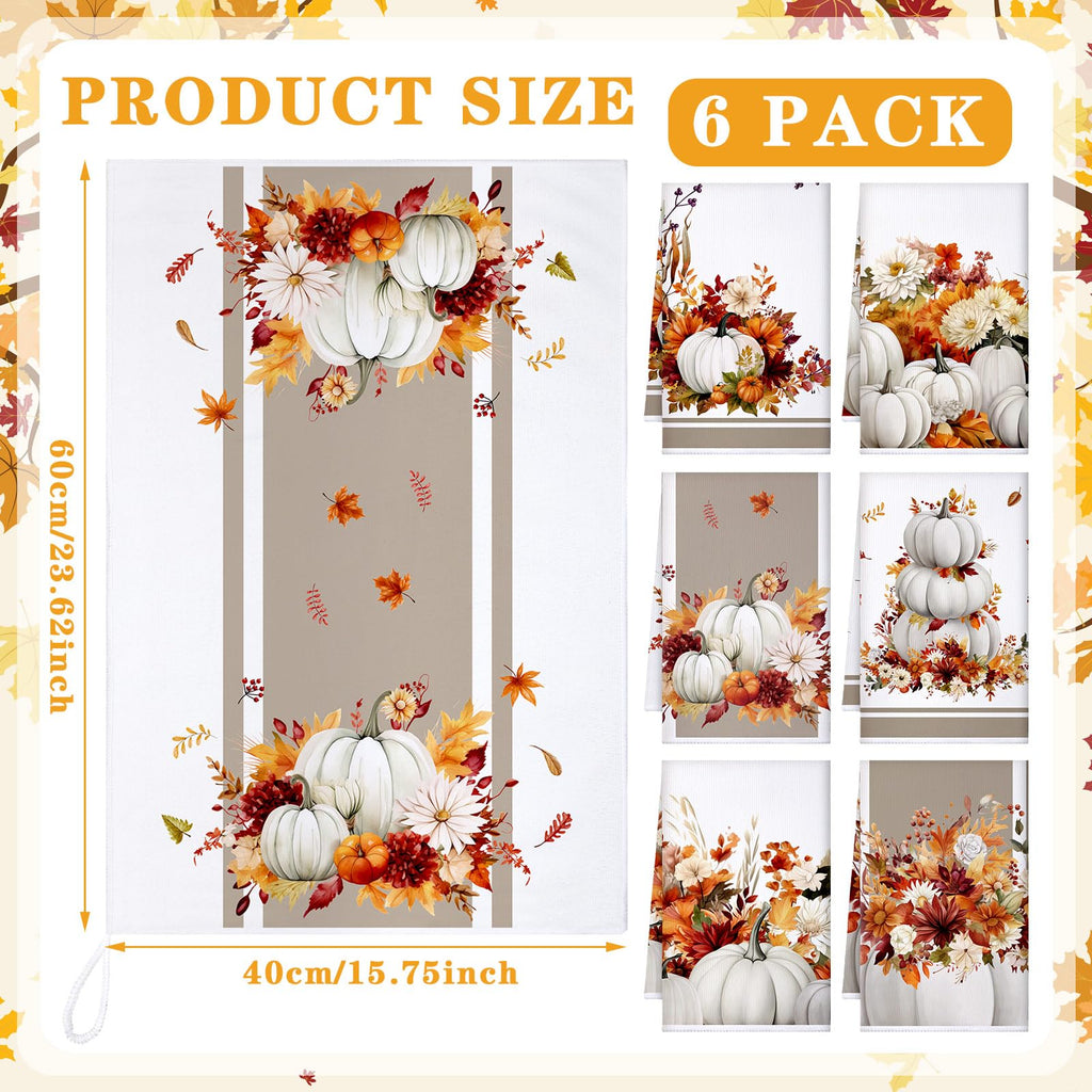 Geyoga Set of 6 Fall Kitchen Towels Autumn Dish Towels Rustic Pumpkin Hand Tea Towel Flower Kitchen Decors for Thanksgiving Fall Decorative Absorbent Fast Drying Cloth for Bathroom Cooking 16" x 24"