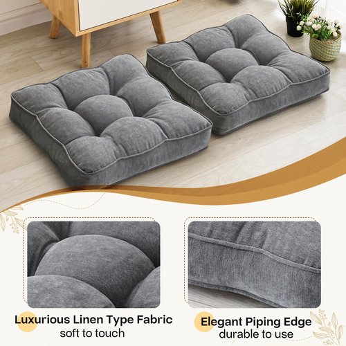 1 MIDDLE ONE Floor Pillow Set of 2, Memory Foam Floor Cushions for Adults, Large Meditation Pillow for Sitting, 22 x 22 Inches (Square | Grey)