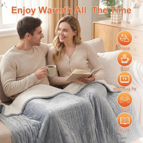 Myiosus Heated Blanket - Fast Heating Electric Throw with 9 Levels & Time Settings | Soft Velvet Sherpa, 50"x60", Grey