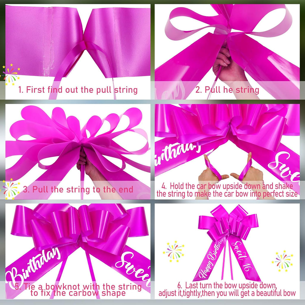 Wonderjune 30 Inch Big Car Bow - Giant Sweet 16 Birthday Gift Wrapping Decoration | Rose Red
