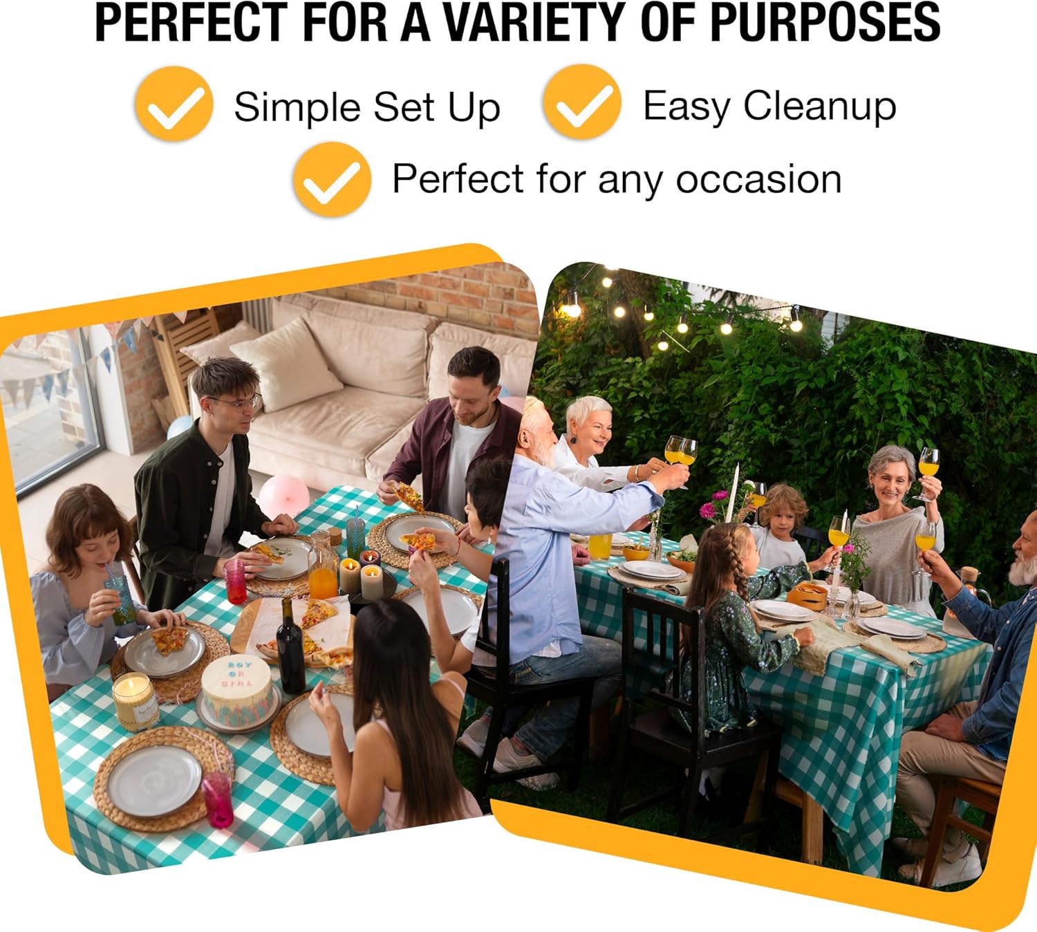 Skiennix Picnic Table Cover - Premium Teal & White Checkered Plastic Tablecloth - 54" x 108" Gingham 6 Pack