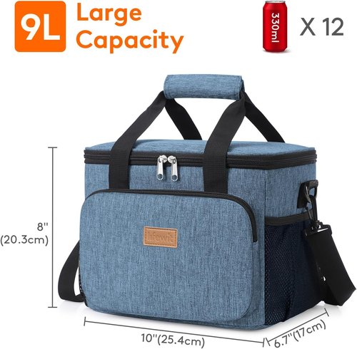 Lifewit Insulated Lunch Bag - Soft Cooler Tote for Adults | Light Blue, 12-Can Capacity (9L)