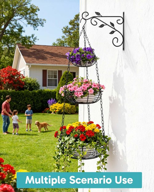 FANGSUN 3-Tier Hanging Fruit Basket for Kitchen Counter with Banana Hook, 36-Inch Heavy-Duty Wire Fruit Baskets with Leaf-Shaped Bracket for Kitchen Organizing Potato & Vegetable