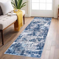 Lansny Modern Abstract Runner Rug - Washable Non-Slip 2x6 Grey Navy Blue Faux Wool Carpet for Home Decor