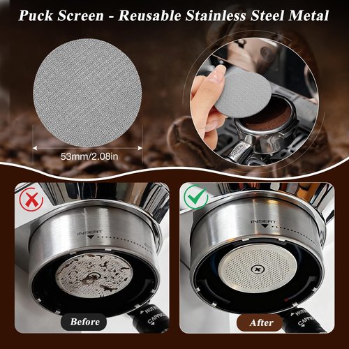 54mm Espresso Accessories Kit, 7 PCS Espresso Tamper Tools, WDT Tool Set with Coffee Tamper, Distributor, Dosing Funnel, Stirrer, Puck Screen, Brush & Wood Tamping Station - Fits 54mm Portafilter