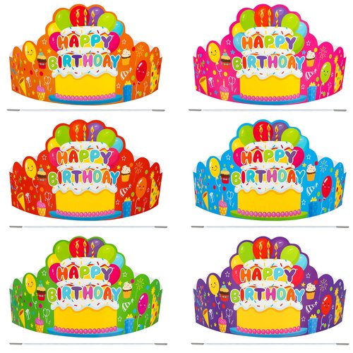 Maniaacer 30 Pcs Birthday Party Crowns for Kids Happy Birthday Hats Colorful Crown Set Paper School Classroom Hats with Elastic Band for Classroom School Kids Teacher Party Supplies