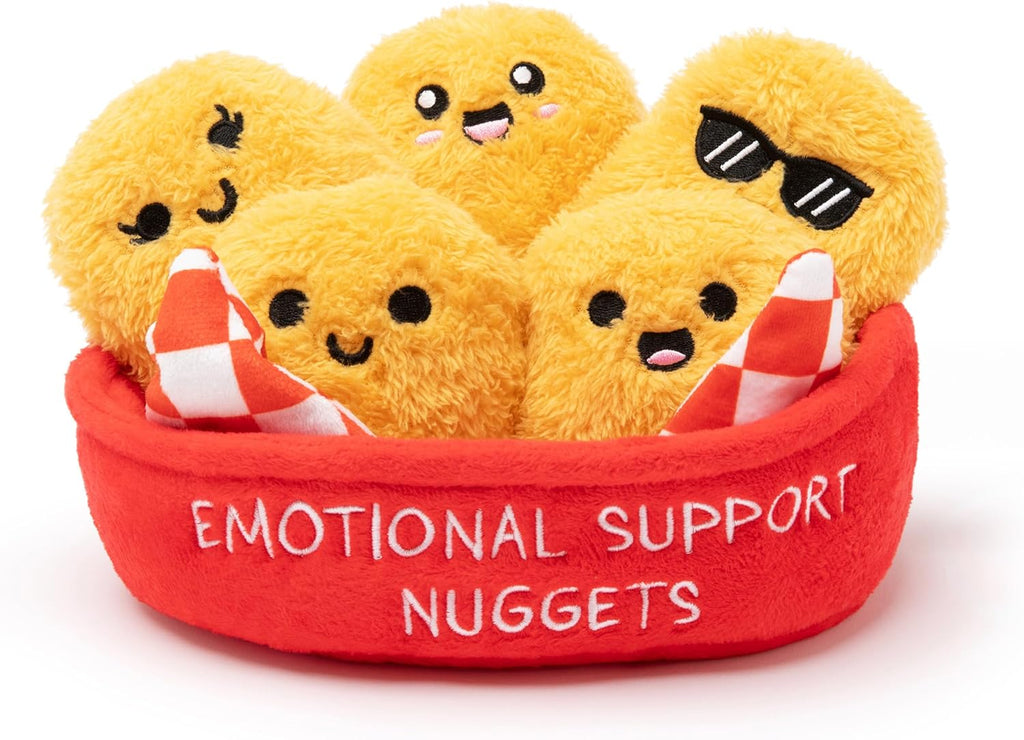 Relatable Emotional Support Chicken Nuggets - Cuddly Plush Toys Set with 5 Squishy Plushies & Basket