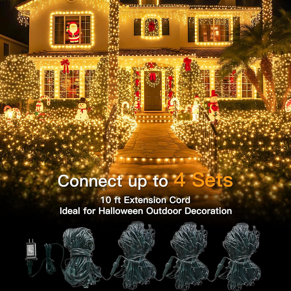 Suddus 360 LED Christmas Net Lights - Waterproof Connectable Green Wire | 12ft x 5ft Warm White Bush Lights